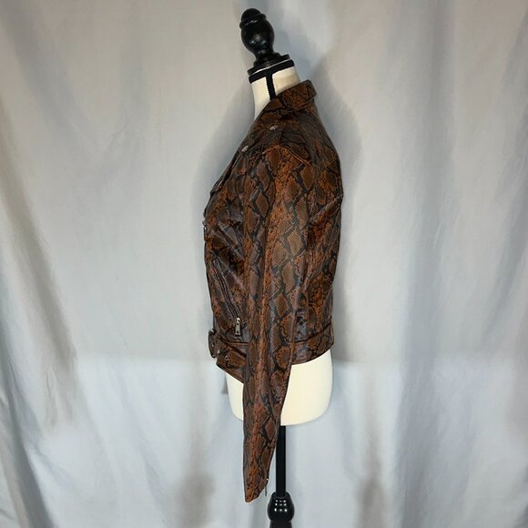 Levi’s - Faux Leather Snake Python Moto Belted Jacket Brown Orange Black Size M - Picture 2 of 10